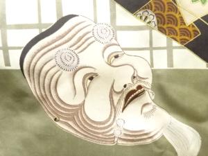 アンティーク　能面模様肩裏西陣お召男物羽織